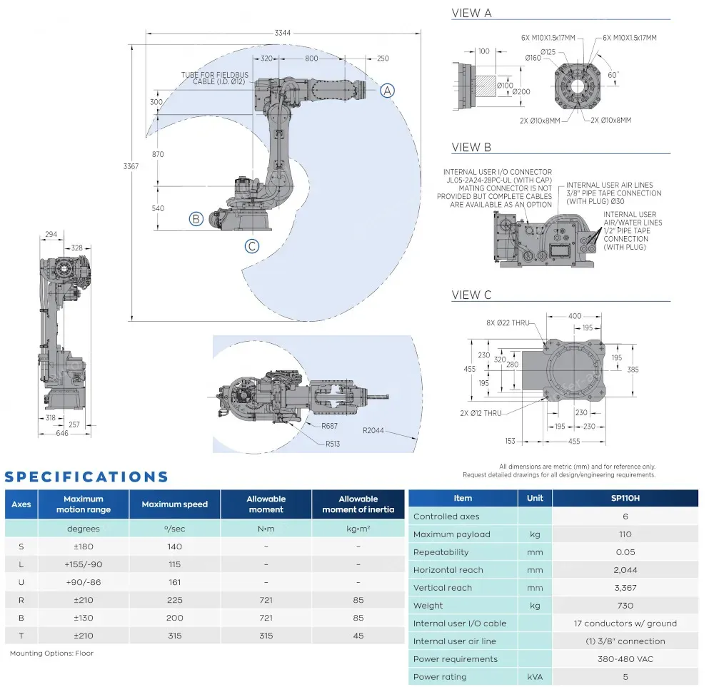 SP110H robot spec diagram
